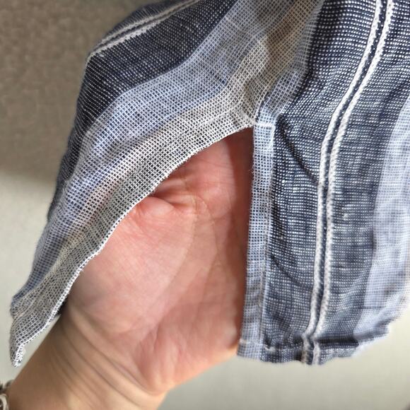 FOIL Sz8 Ws Linen Blue Gray Navy Stripes BigButtons accent Tunic Top Boho Hippie - Picture 11 of 14